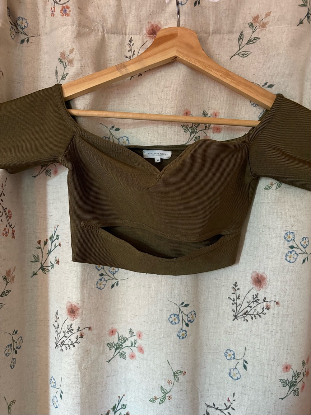 Mistress Rocks olive green ribbed bandeau-style crop